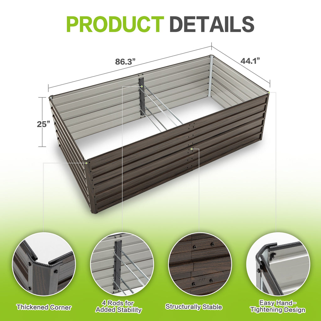 8x4x2 FT Woodgrain Galvanized Raised Garden Bed Set with Durable Steel - Walnut