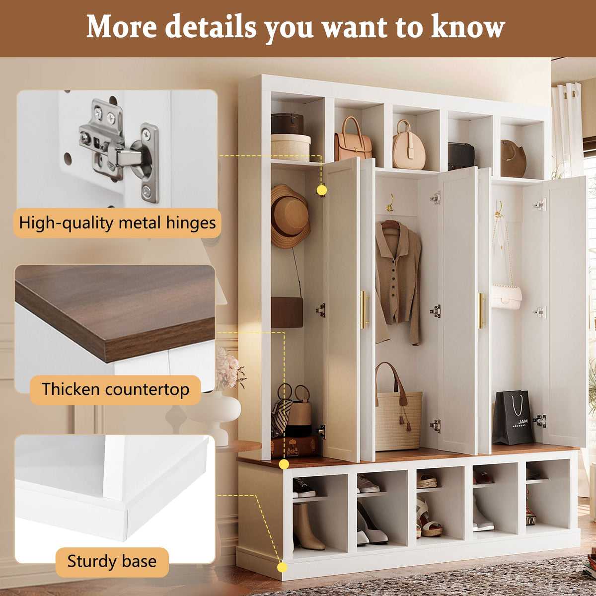 Farmhouse Entryway Storage Cabinet with Shoe Rack & Display Cubbies