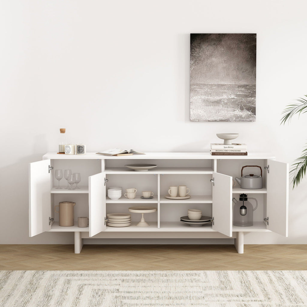 Sideboard With Adjustable Shelves and Soft Close Doors - White, Light Brown, Green