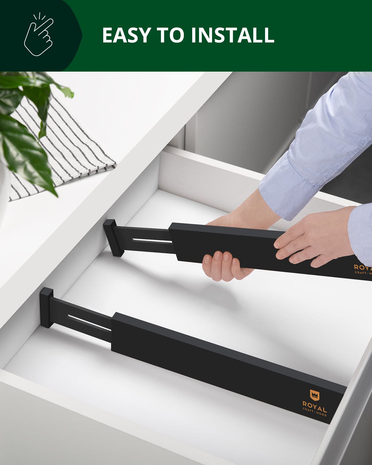 Royal Craft Wood Drawer Dividers — Black, 22-Inch
