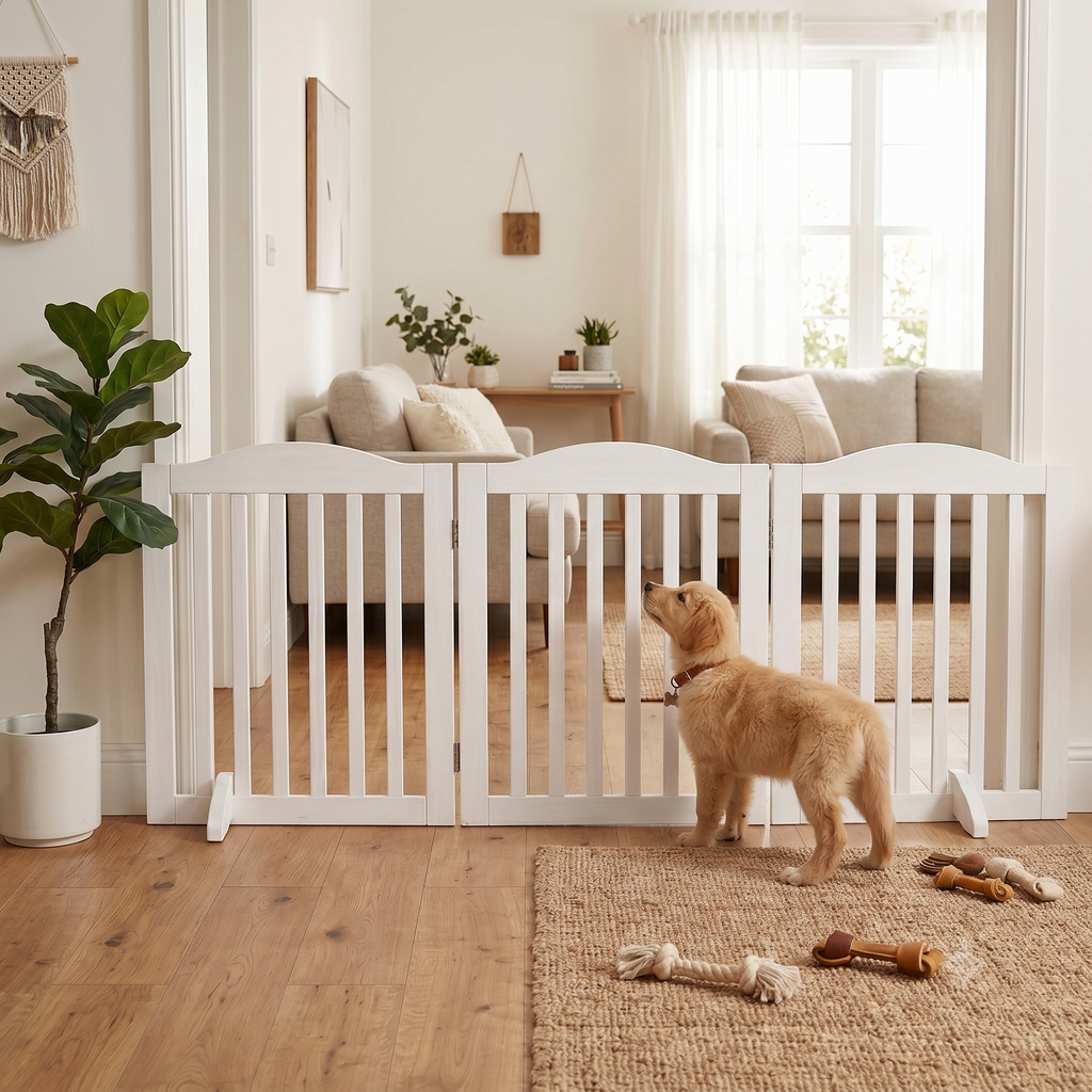 Wooden Freestanding Foldable Pet Gate with Solid Wood Construction - 24 Inch