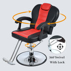 Classic Reclining Barber Chair with Hydraulic Pump - Red or Black