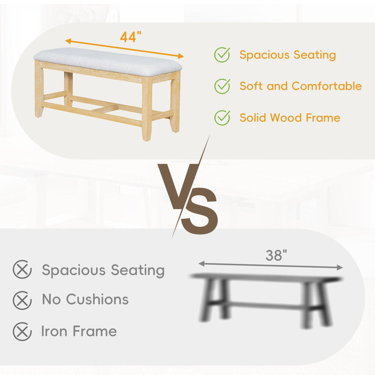 Natural Solid Wood Extendable Dining Set with Bench Seating - 6 Piece