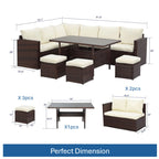 7 Piece Outdoor Dining Set with Cushions, Modular Sectional Sofa and Table - Gray or Beige