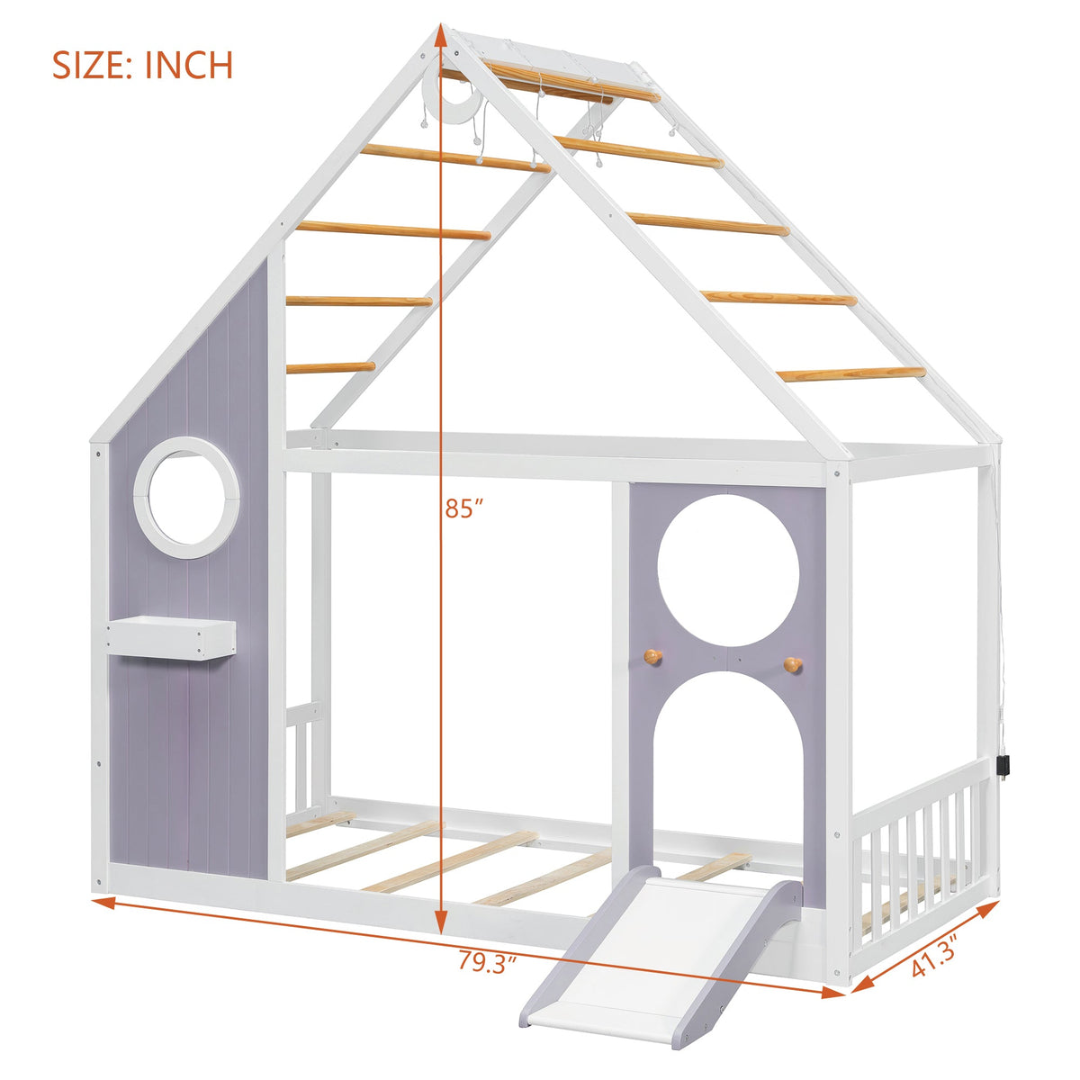 Twin House Bed with Slide and Light Strip