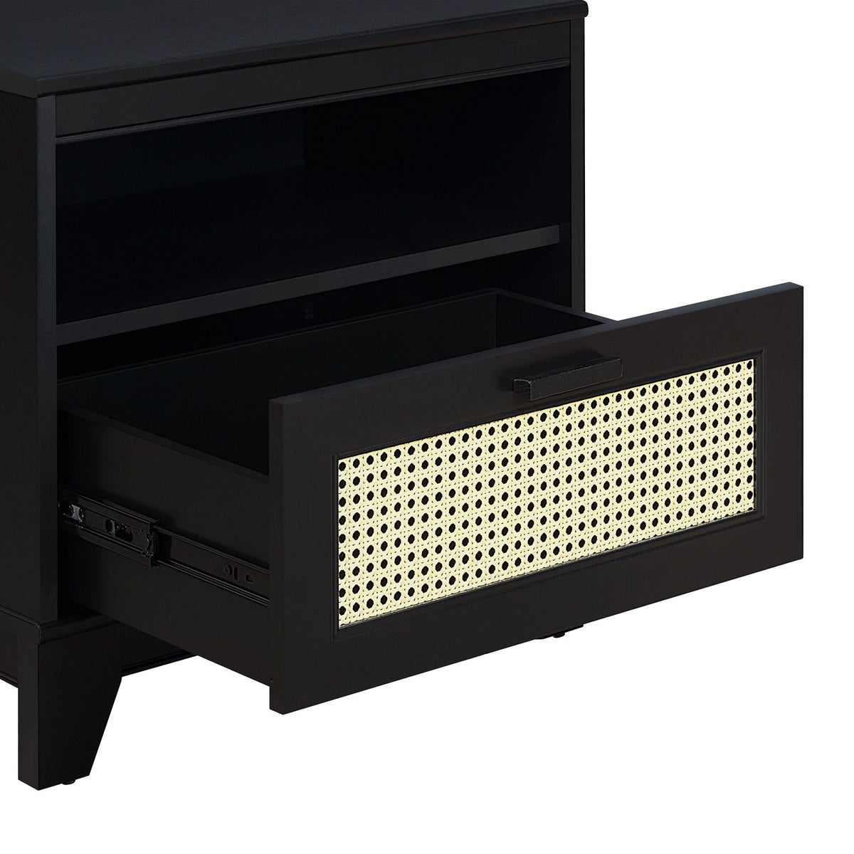 Modern Cane Accent Nightstand with 1 Drawer - Black or Light Brown
