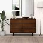 Brown Mid-Century Dresser with 6 Drawers - Solid Wood