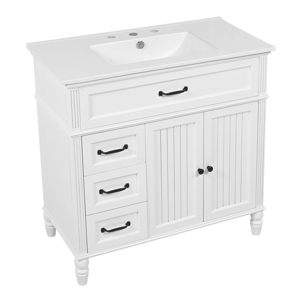 Bathroom Vanity With Sink and Drawers - Freestanding Solid Wood Cabinet