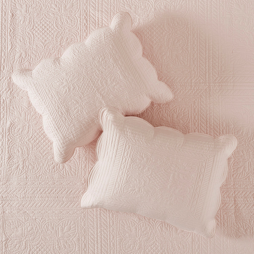 Reversible Scalloped Edge Quilt Set with Lightweight Microfiber - Blush