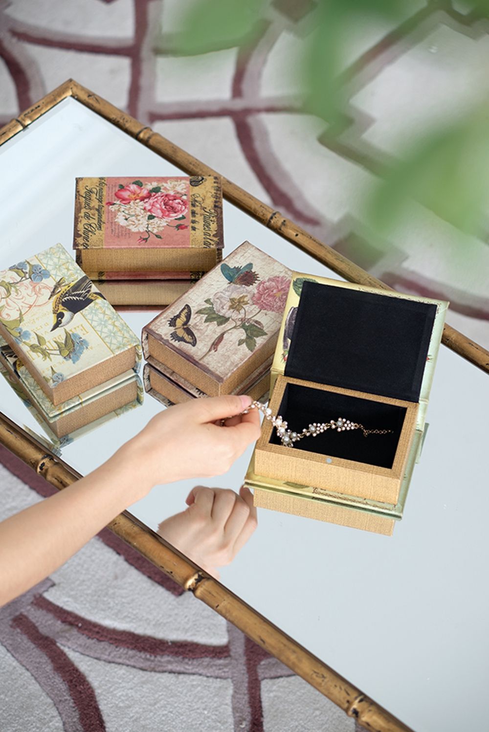 Multi-Color Book Boxes Set of 4 with Elegant Floral Design