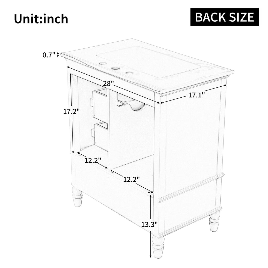 30" Bathroom Vanity with Sink and Soft-Close Drawers - White or Black