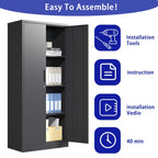 Heavy Metal Garage Storage Cabinet with Locking Doors - Black or White