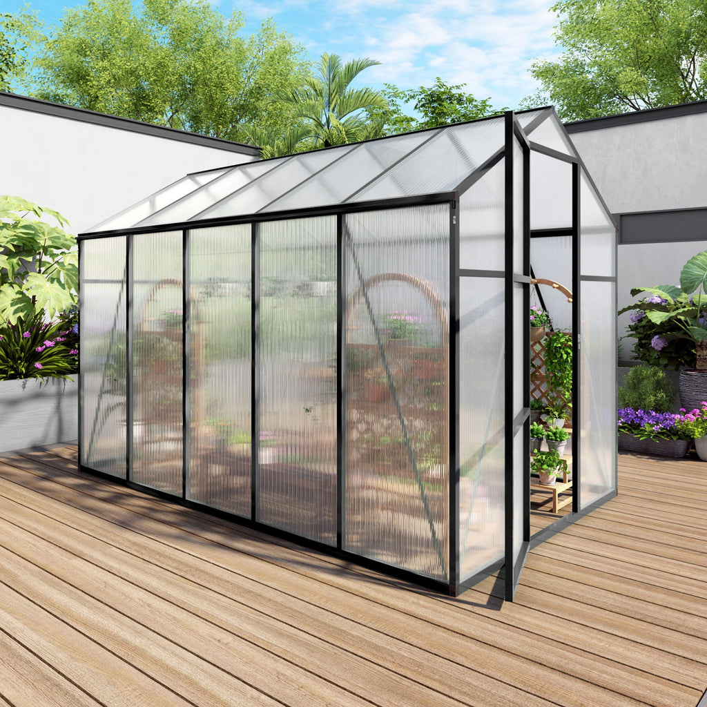 Windproof Greenhouse with Raised Base - Polycarbonate Panels - Black