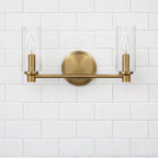 Regal Double Light Vanity With Clear Ribbed Satin - Antique Brass / Clear