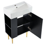 Bathroom Vanity with Single Ceramic Sink and Side Storage - Multiple Colors