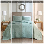 Seafoam 3 Piece Reversible Bedspread Set with Medallion Quilting - Full/Queen