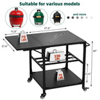 Outdoor Grill Table with Wheels and Storage Shelf - Black
