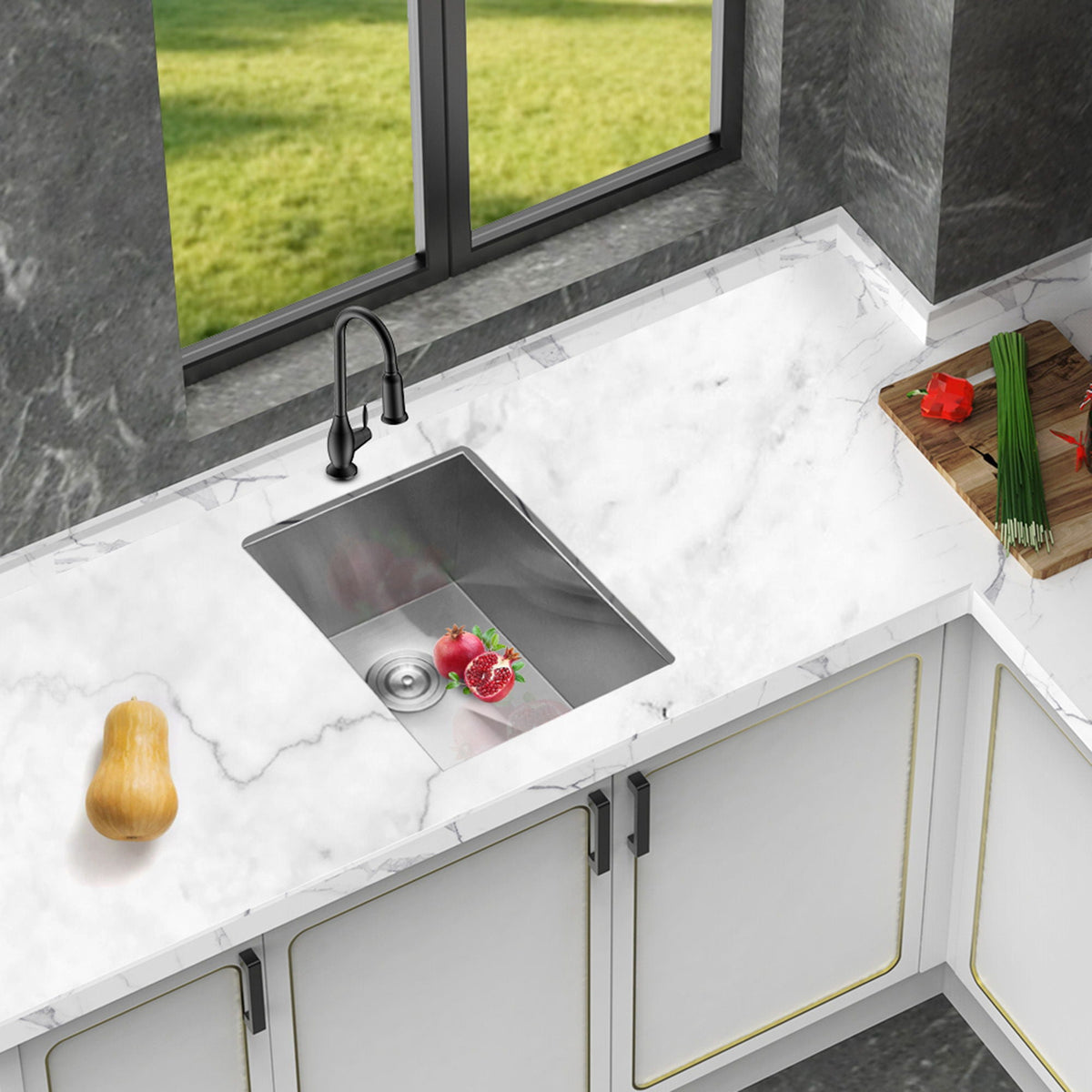 Undermount Stainless Steel Kitchen Sink with Deep Single Bowl - Gray