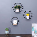 Wall Mounted Hexagonal Floating Shelves - Black (Set of 3)