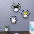 Wall Mounted Hexagonal Floating Shelves - Black (Set of 3)