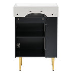 Bathroom Vanity with Single Ceramic Sink and Side Storage - Multiple Colors