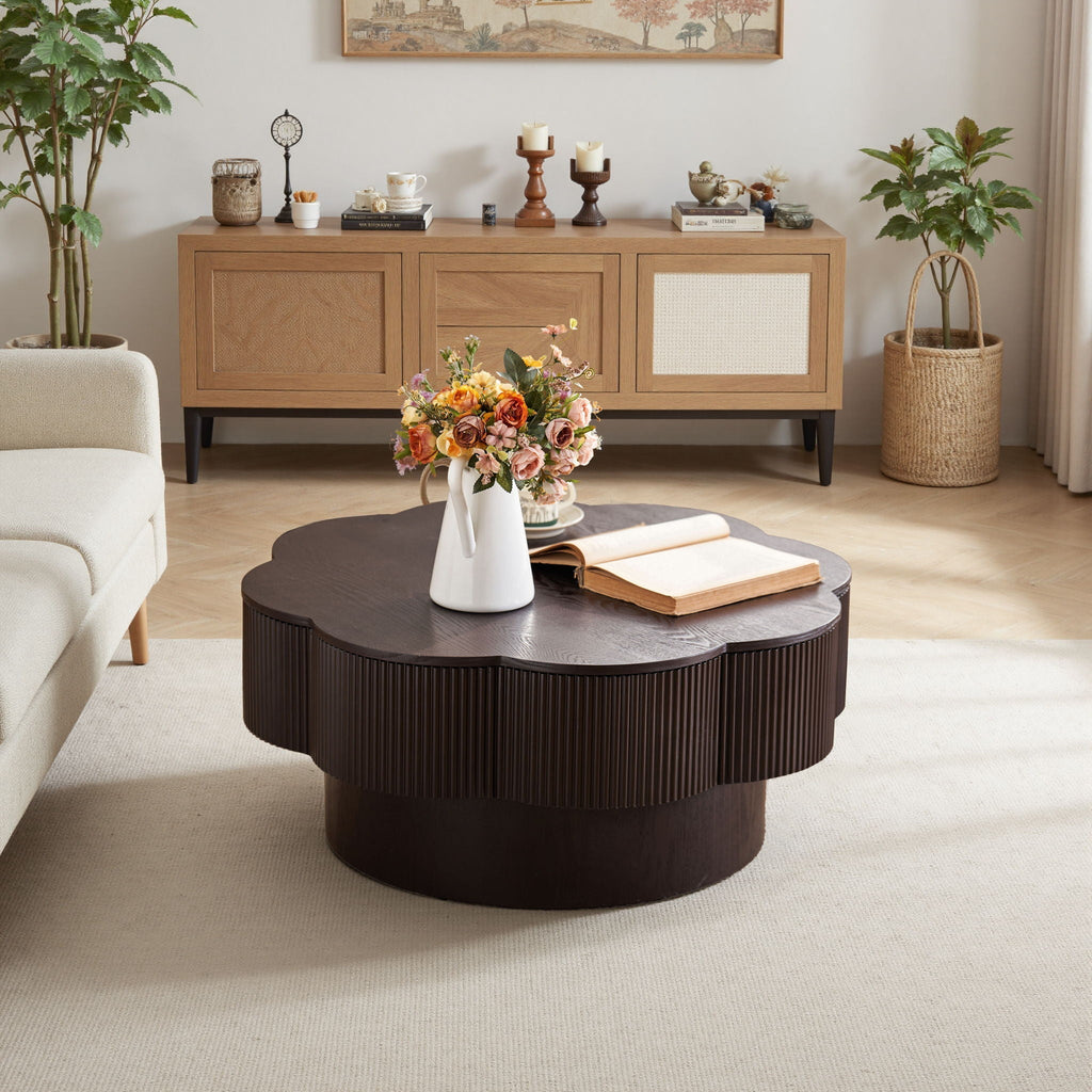 Modern Plum Blossom Shaped Coffee Table with Hidden Storage - Black or Dark Brown