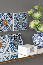 Abstract Wall Decor Accents Set with Fir Wood Frame - White / Blue