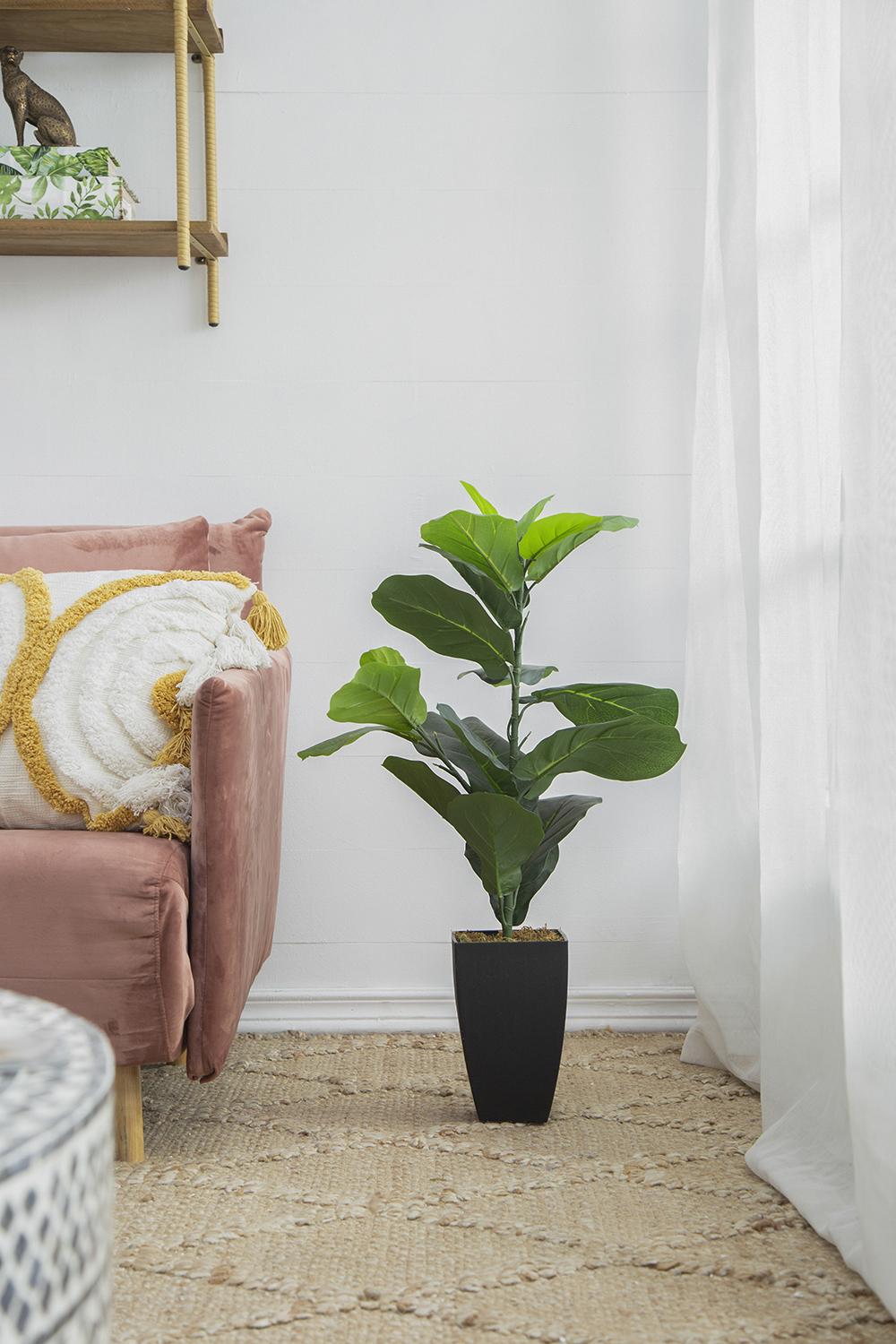 35" Artificial Fiddle-Leaf Fig Potted Plant with Realistic Green Leaves - Green