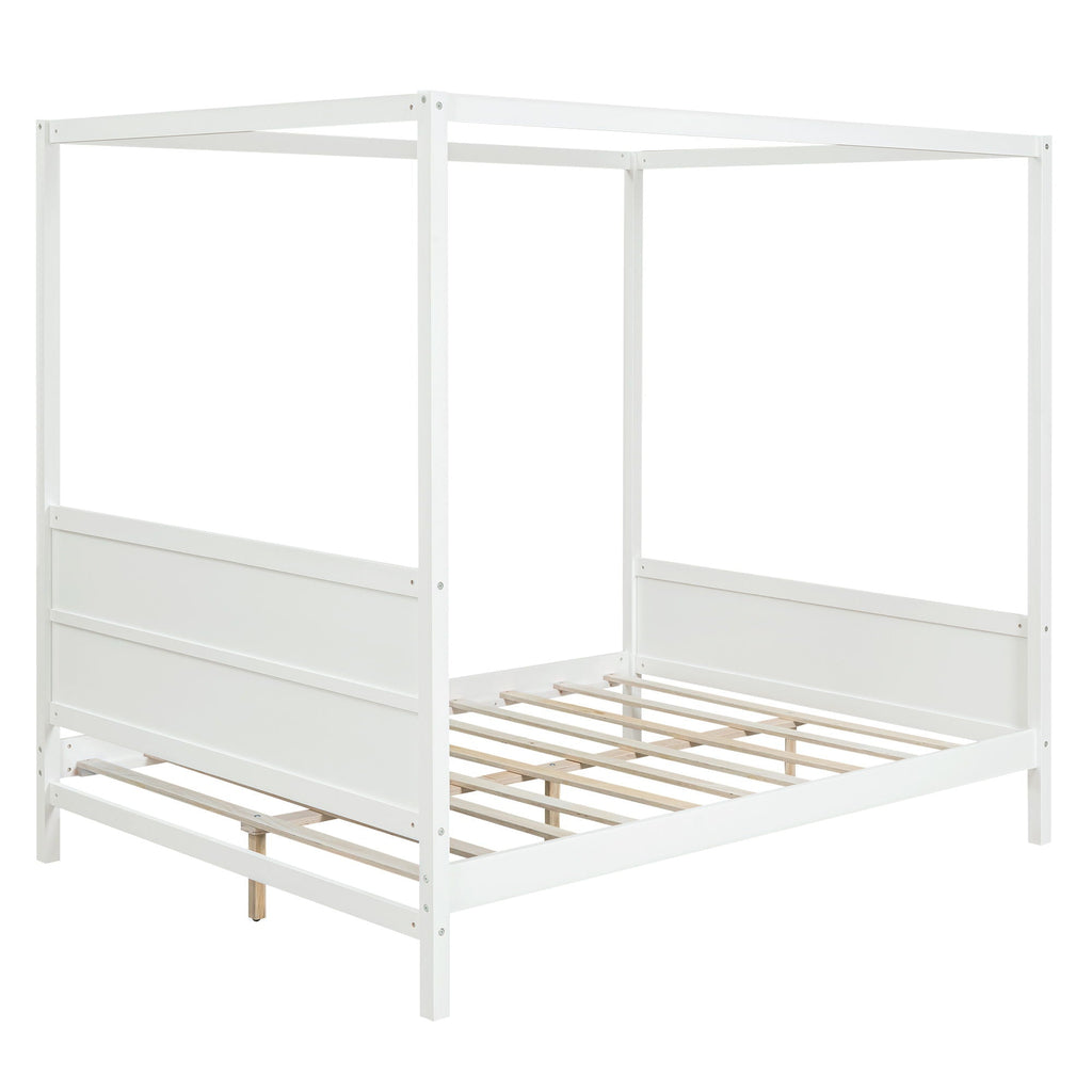 Canopy Platform Bed with Headboard and Footboard, Slat Support Leg - Queen