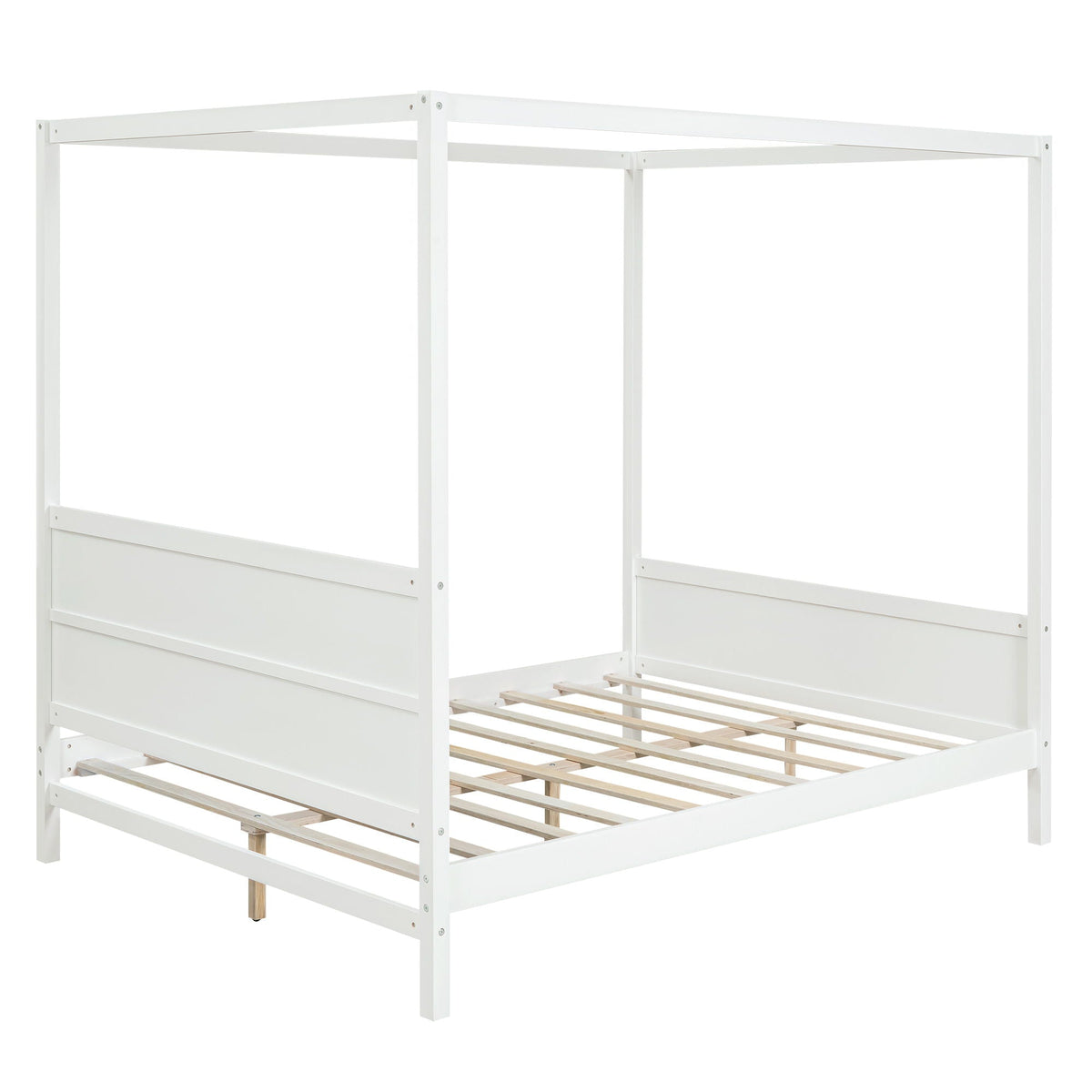Canopy Platform Bed with Headboard and Footboard, Slat Support Leg - Queen
