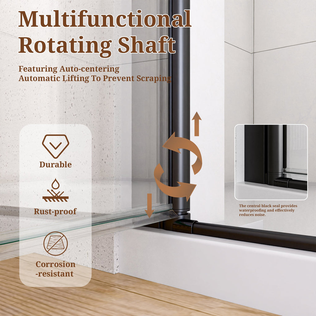 Semi-Frameless Circular Pivot Shower Door with Magnetic Soft-Close - Matte Black
