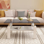 Modern Rectangular Coffee Table with Glass Top and Storage Shelf - White, Gray, Dark Gray, Dark Brown