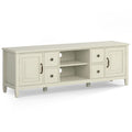 Wide Solid Wood TV Stand with Ample Storage - Dark Brown, White, Gray
