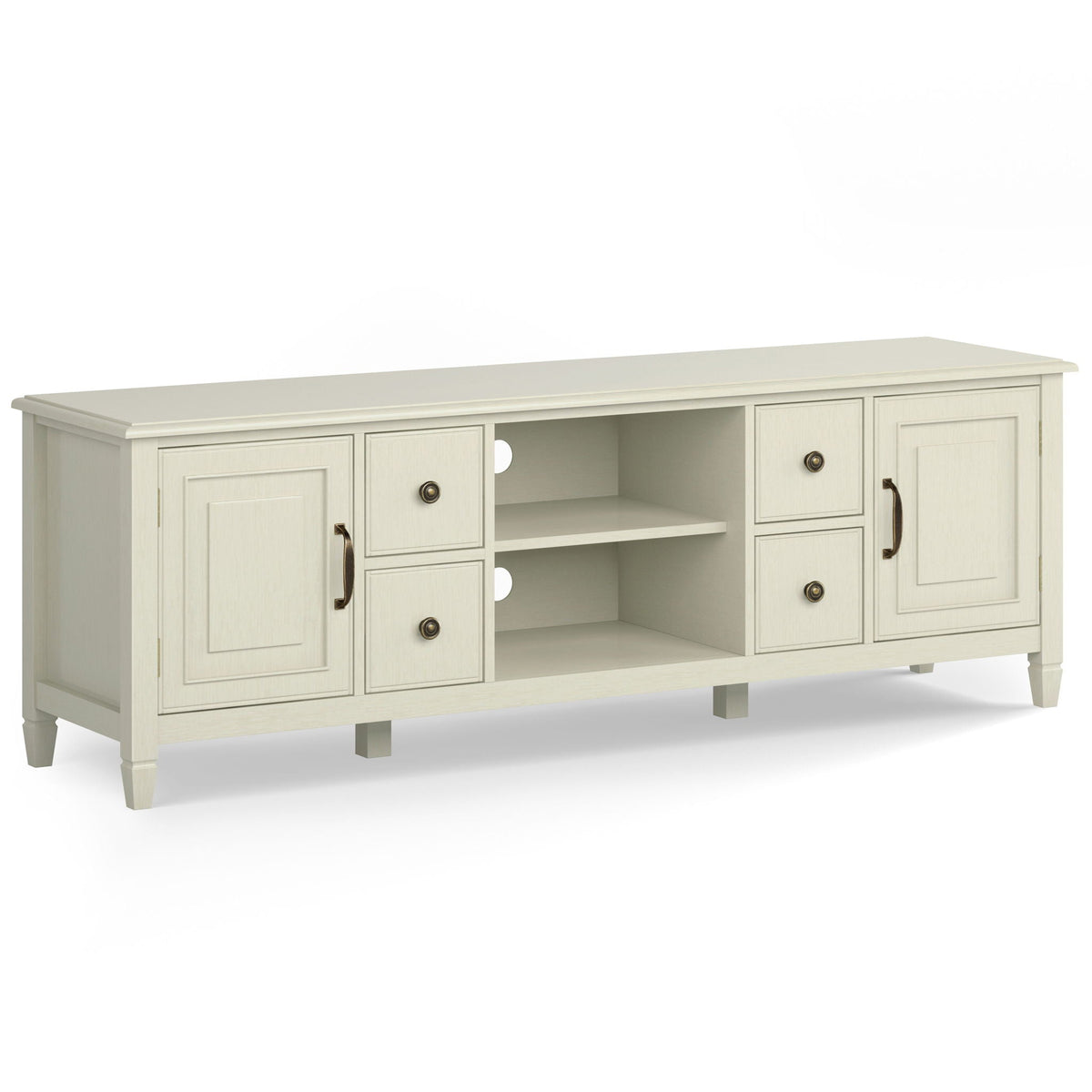 Wide Solid Wood TV Stand with Ample Storage - Dark Brown, White, Gray