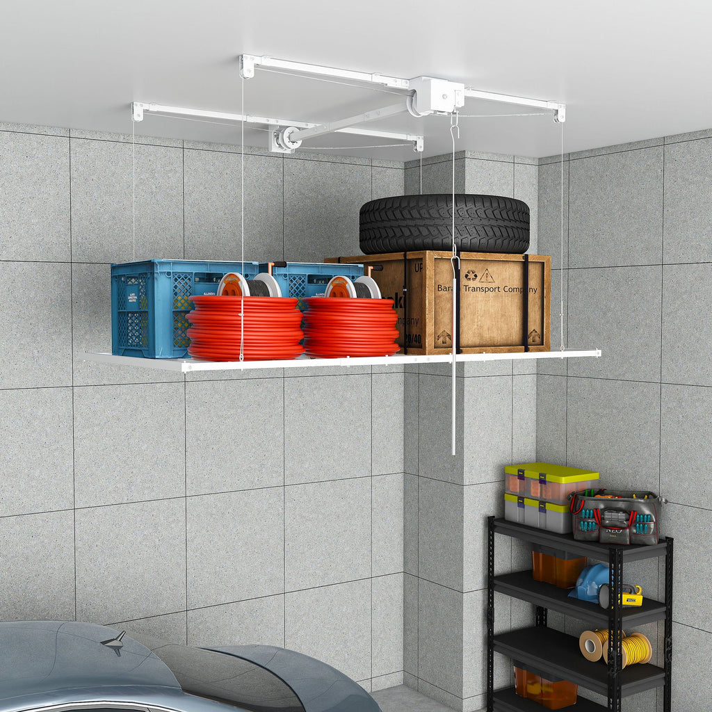 Overhead Garage Storage Rack with Crank System - Black or White