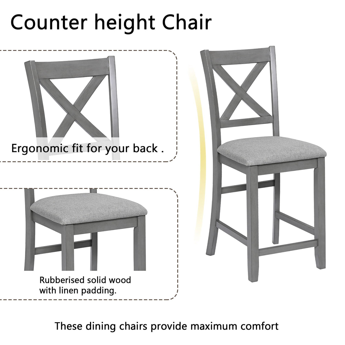 Wooden 5 Piece Dining Table Set with Square Counter Height Table - Gray or Dark Brown