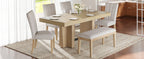 Farmhouse Extendable Wood Dining Table Set for 6 with Upholstered Seating - Natural Wood