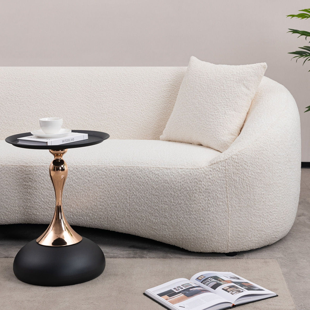 Curved 3 Seater Sofa for Living Room with Deep Seating - White