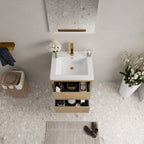 24" Wall-Mounted Bathroom Vanity with Stone Resin Sink - Light Wood