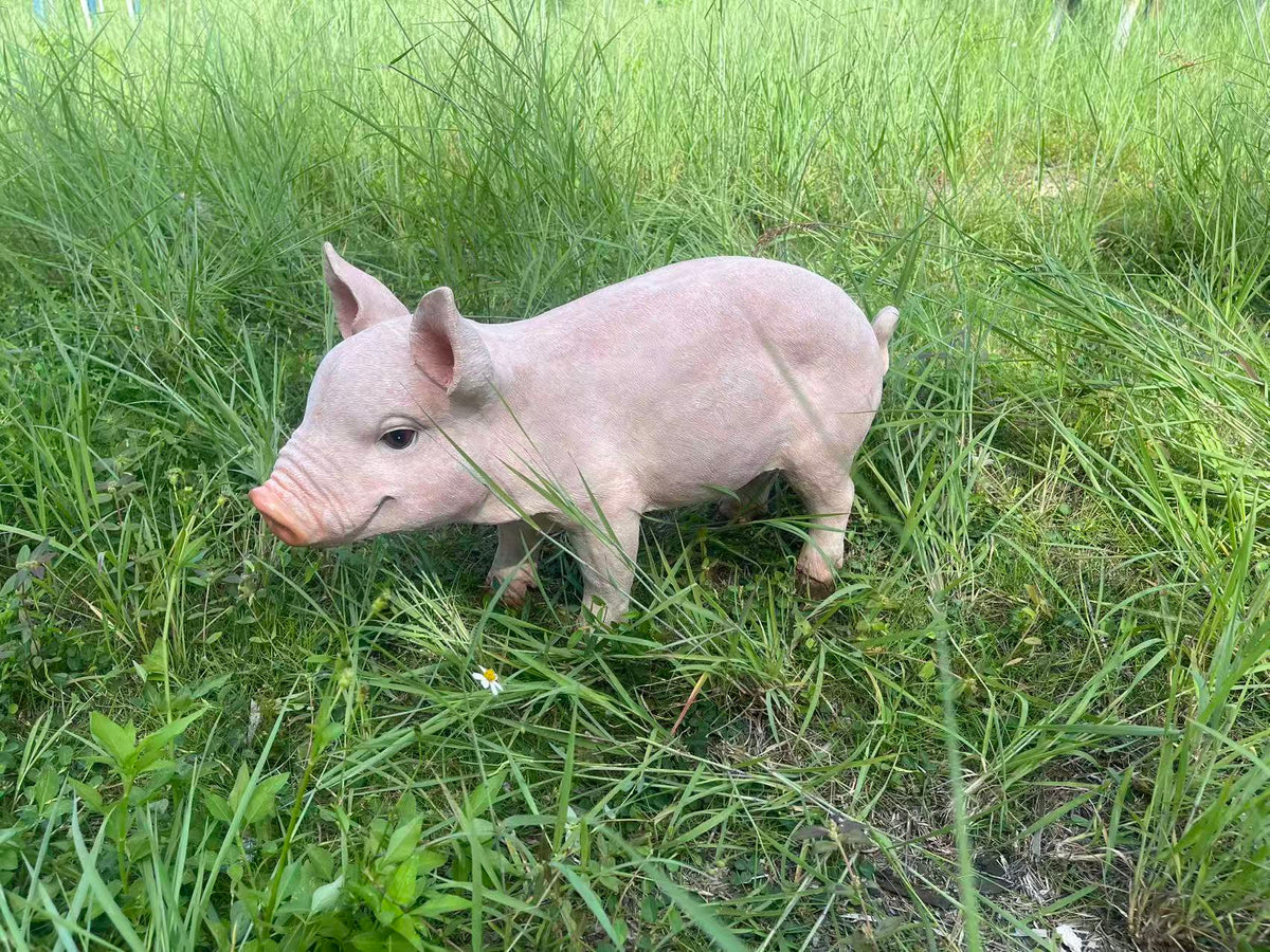 Cheerful Beige Pig Garden Statue with Weather-Resistant Finish - Beige