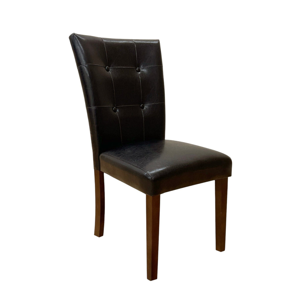 Synthetic Leather Side Chair Set with Button-Tufted Backrest - Brown / Walnut