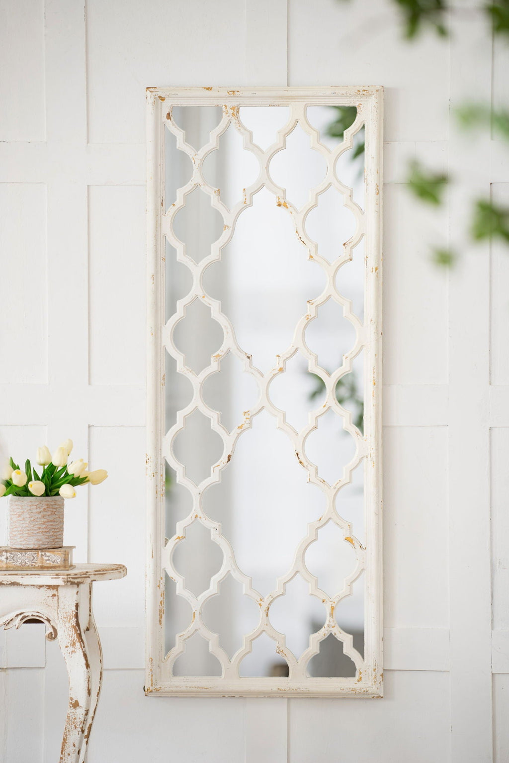 Distressed Floor Mirror with Full Body View - White
