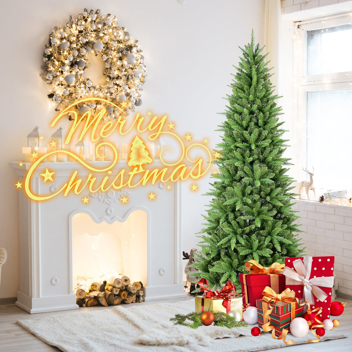 6FT Slim Christmas Tree with Hinged Branches - Green