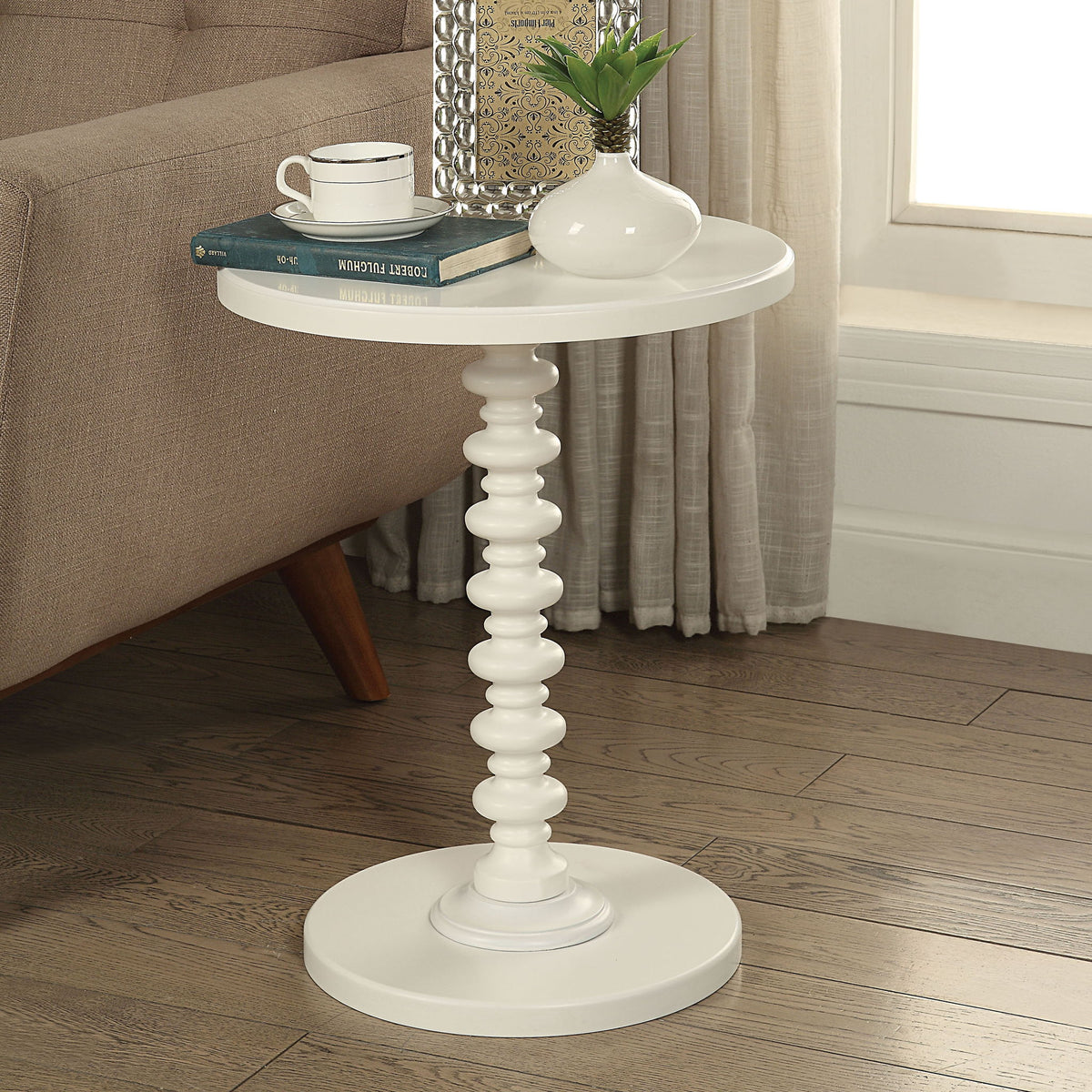 Round Accent Table with Pedestal Base - White or Dark Brown
