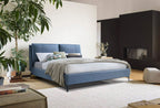 Fully Upholstered Bed with Large Pillowed Headboard - Light Blue or Light Brown