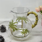 Palm Tree Design Unbreakable Plastic Water Pitcher with Lid and Spout - Clear