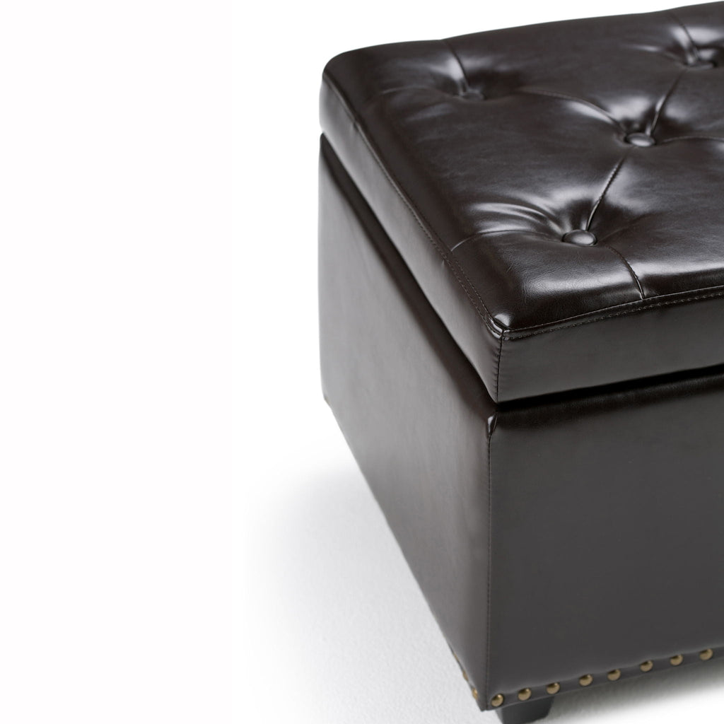 Coffee Brown Storage Ottoman with Safety Hinge - Tufted Detail