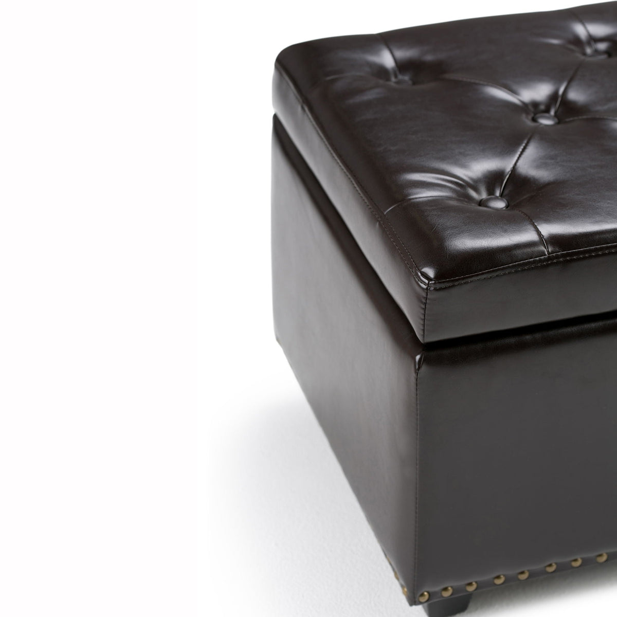 Coffee Brown Storage Ottoman with Safety Hinge - Tufted Detail