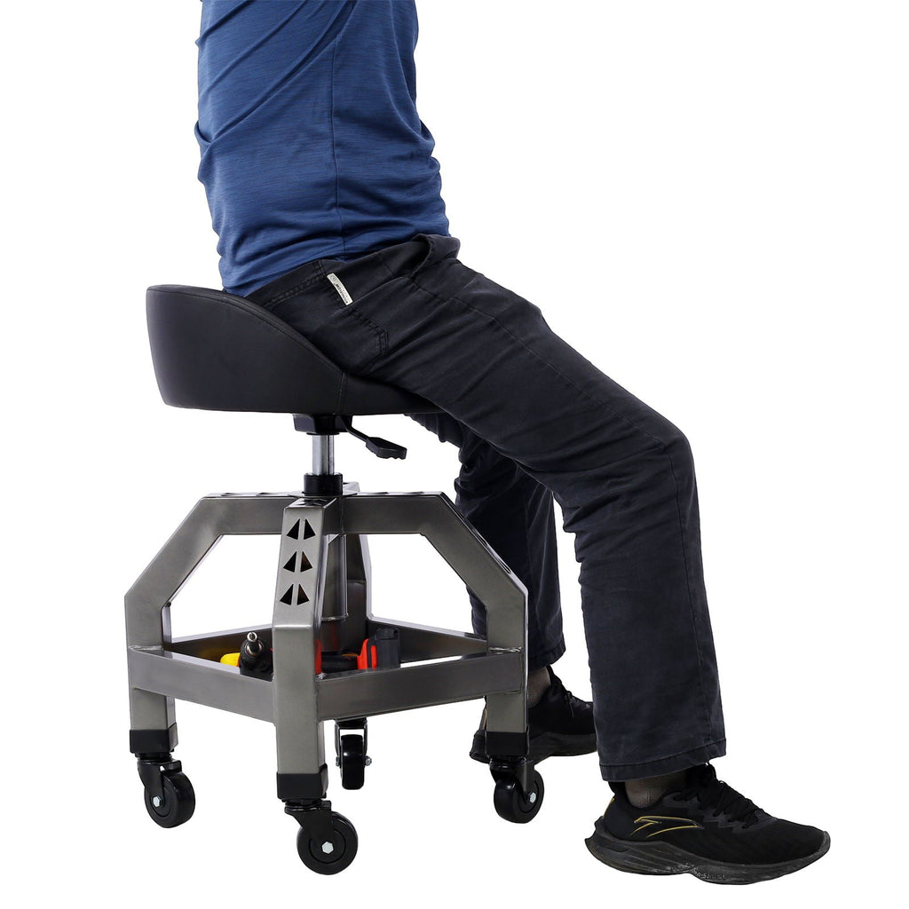 Pneumatic 360 Degree Swivel Creeper Stool with Adjustable Height - Red, Yellow, Green, Dark Gray