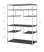 Gray Oak Bookshelf with Chrome Frame and 7 Open Shelves - Gray